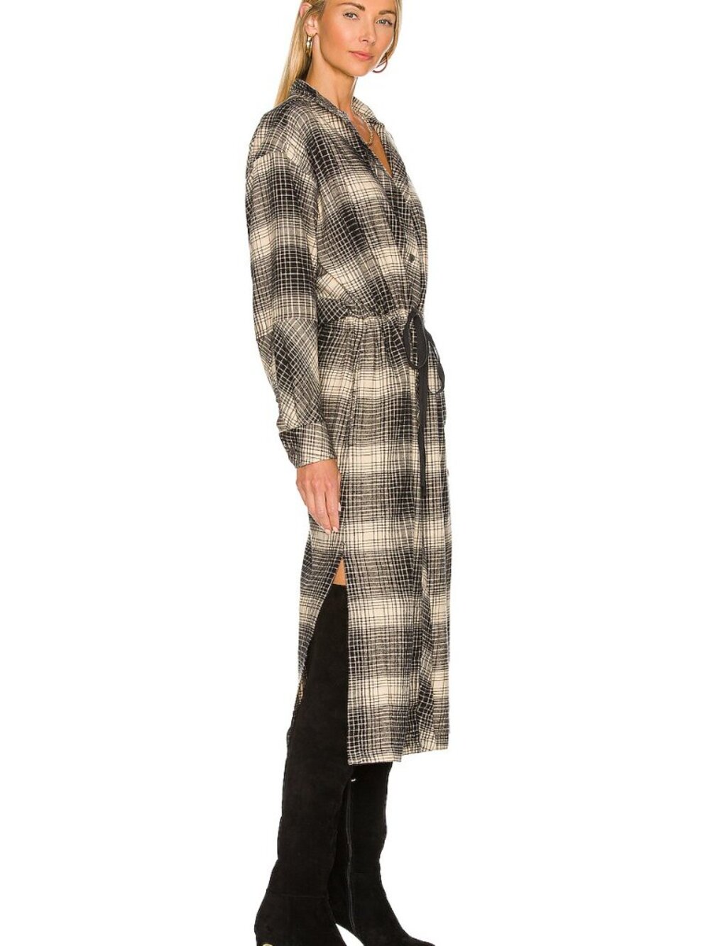 JOIE Ardine Plaid Flannel shirt dress - FALL Perfection Midi Black Tan Button Up - Picture 3 of 16